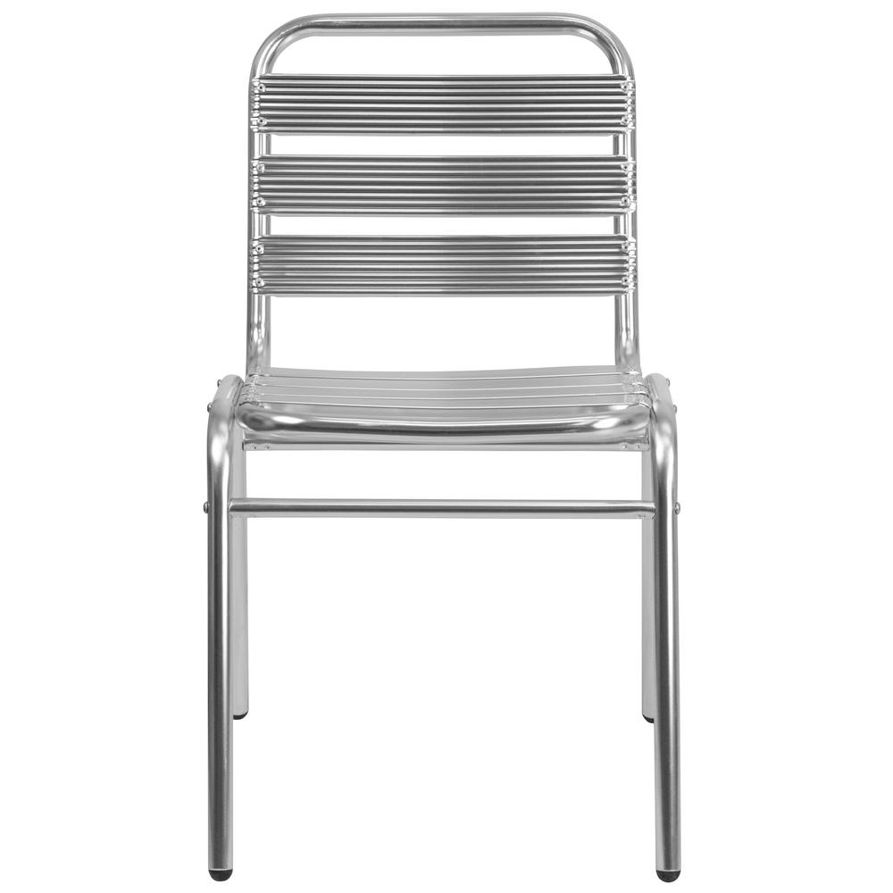 Commercial Aluminum Indoor-Outdoor Restaurant Stack Chair with Triple Slat Back. Picture 5