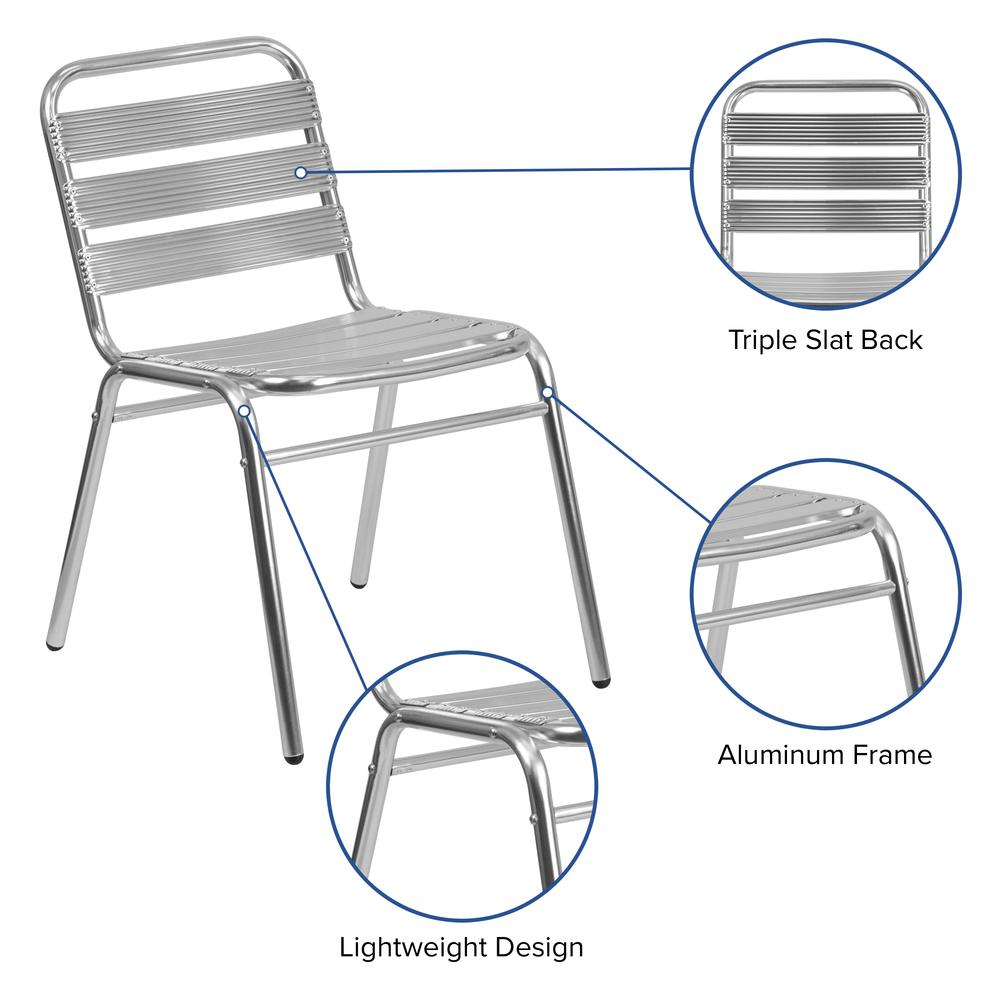 Commercial Aluminum Indoor-Outdoor Restaurant Stack Chair with Triple Slat Back. Picture 5