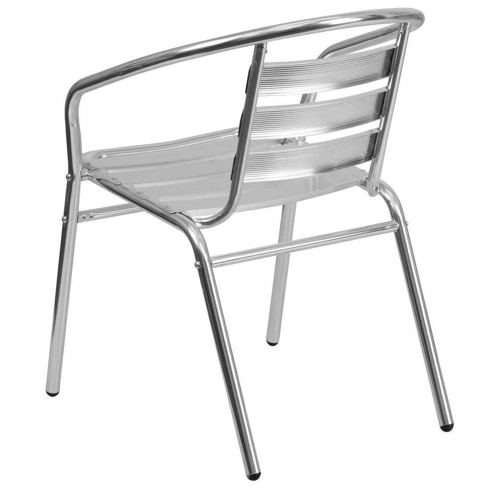 Commercial Aluminum Indoor-Outdoor Restaurant Stack Chair with Triple Slat Back and Arms. Picture 3