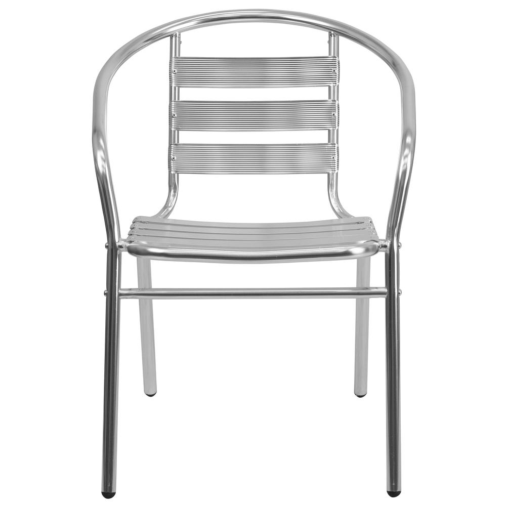 Commercial Aluminum Indoor-Outdoor Restaurant Stack Chair with Triple Slat Back and Arms. Picture 4