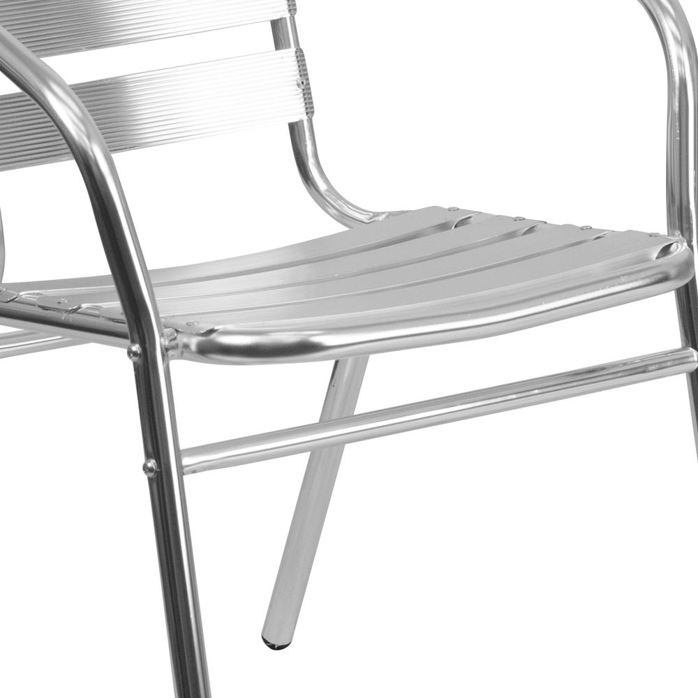 Commercial Aluminum Indoor-Outdoor Restaurant Stack Chair with Triple Slat Back and Arms. Picture 6