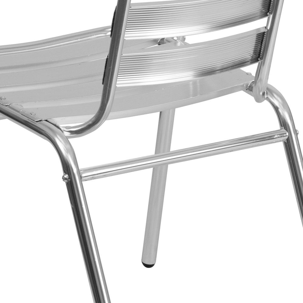 Commercial Aluminum Indoor-Outdoor Restaurant Stack Chair with Triple Slat Back and Arms. Picture 7