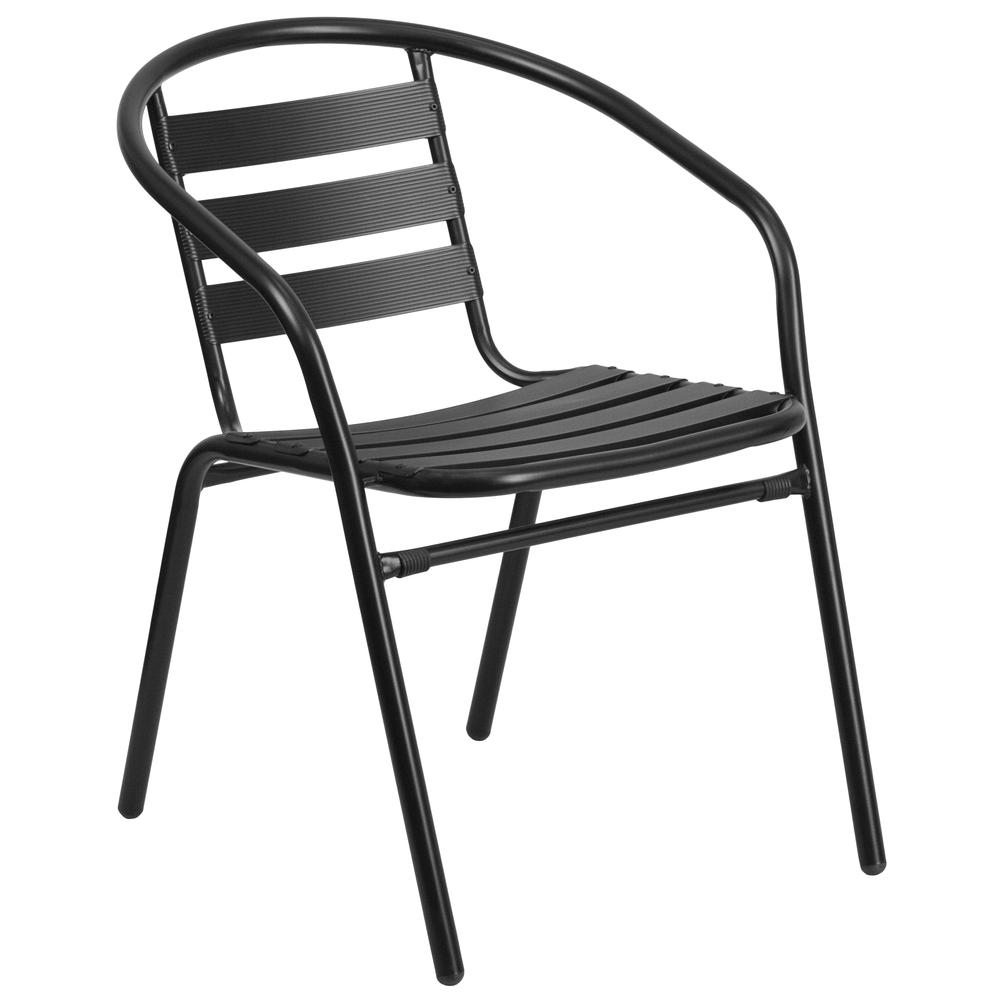 Black Metal Restaurant Stack Chair with Aluminum Slats. Picture 1