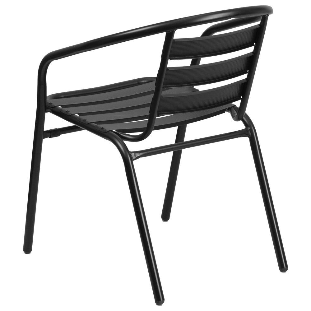 Black Metal Restaurant Stack Chair with Aluminum Slats. Picture 2
