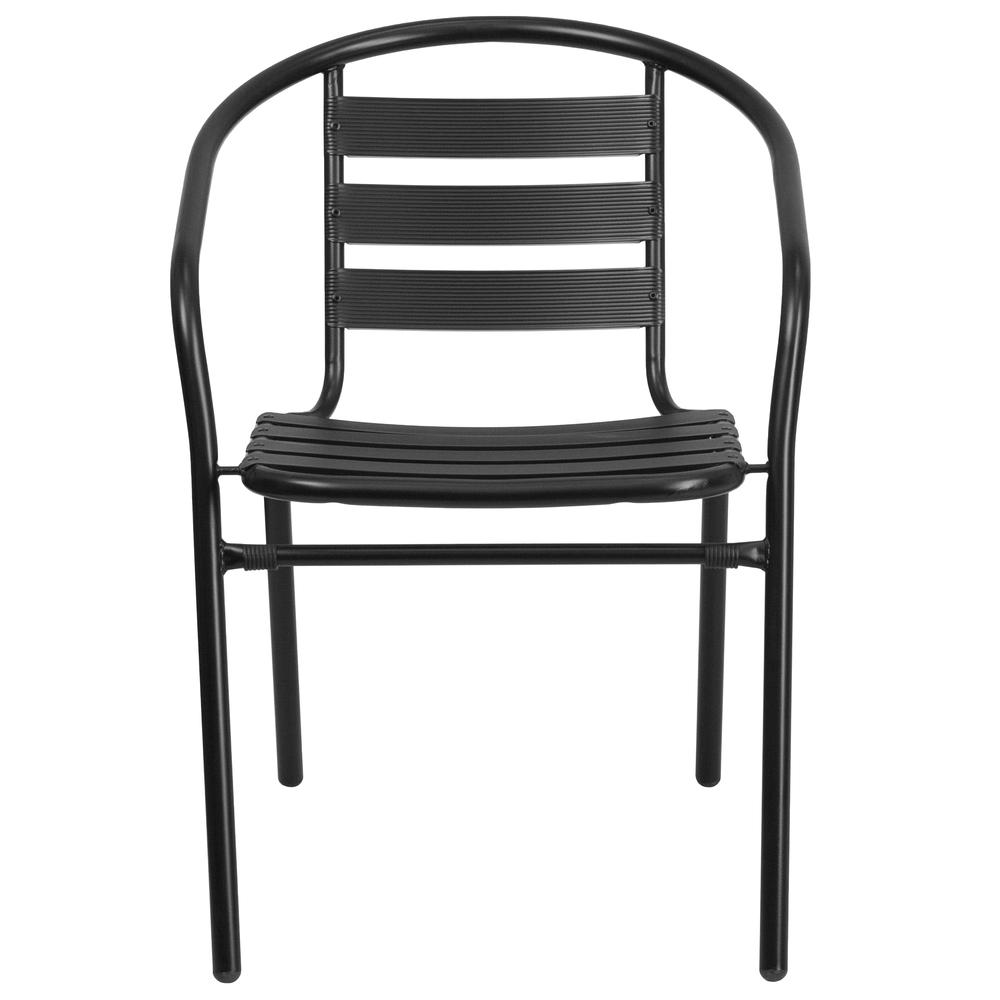 Black Metal Restaurant Stack Chair with Aluminum Slats. Picture 4