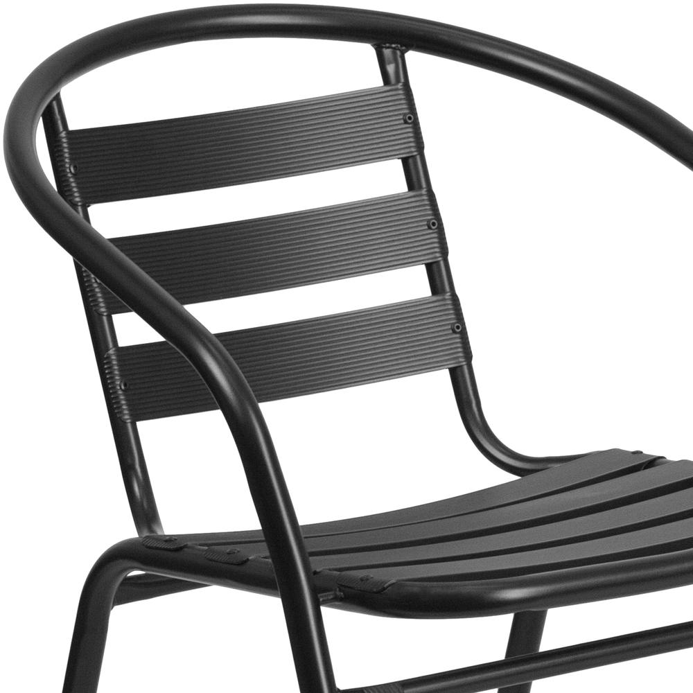 Black Metal Restaurant Stack Chair with Aluminum Slats. Picture 7