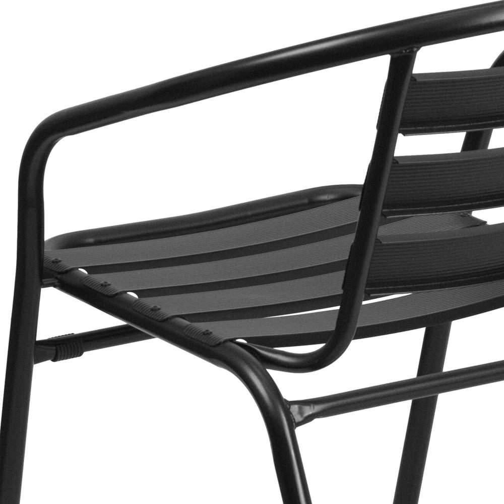 Black Metal Restaurant Stack Chair with Aluminum Slats. Picture 8