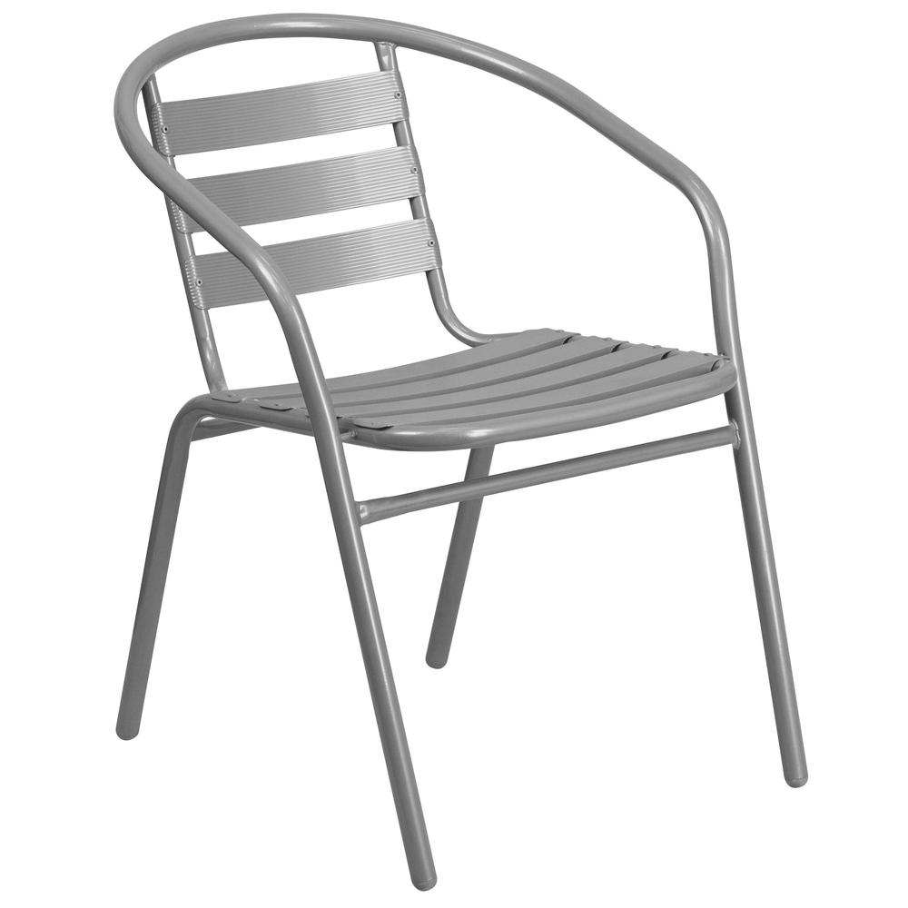 Silver Metal Restaurant Stack Chair with Aluminum Slats. Picture 2