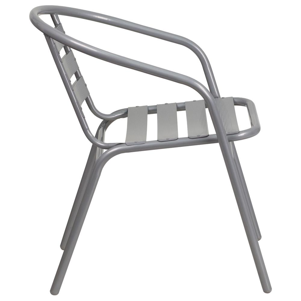 Silver Metal Restaurant Stack Chair with Aluminum Slats. Picture 4
