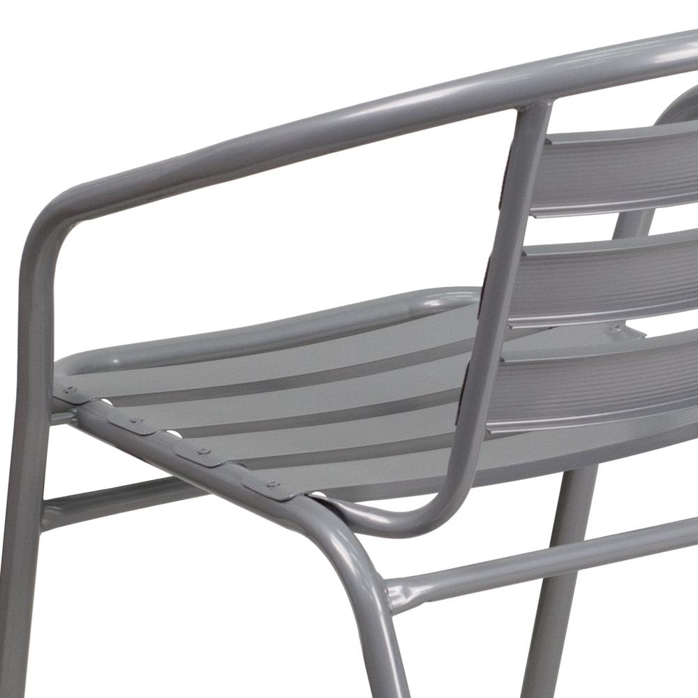 Silver Metal Restaurant Stack Chair with Aluminum Slats. Picture 8