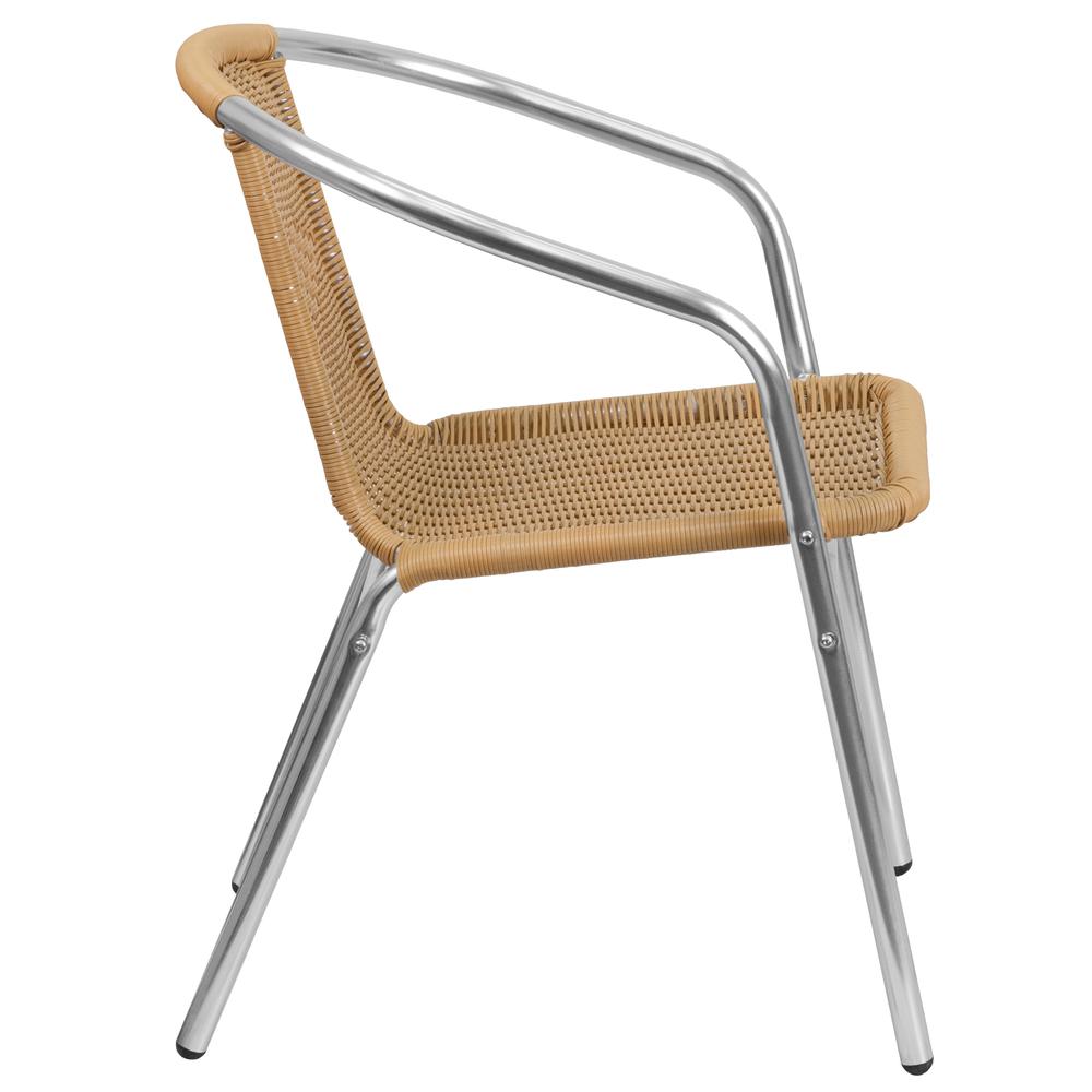 Commercial Aluminum and Beige Rattan Indoor-Outdoor Restaurant Stack Chair. Picture 4