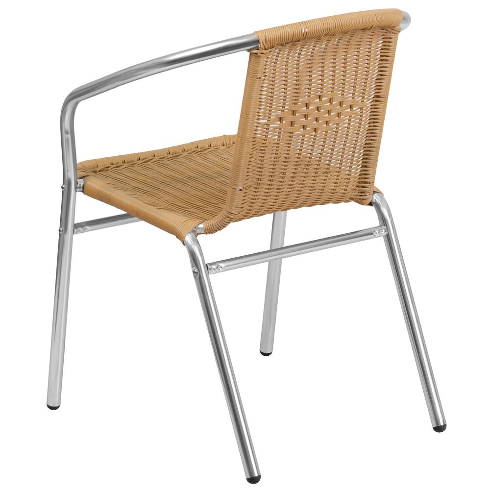 Commercial Aluminum and Beige Rattan Indoor-Outdoor Restaurant Stack Chair. Picture 3
