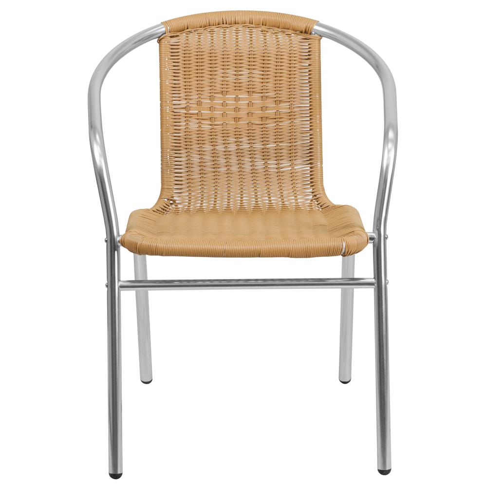 Commercial Aluminum and Beige Rattan Indoor-Outdoor Restaurant Stack Chair. Picture 5