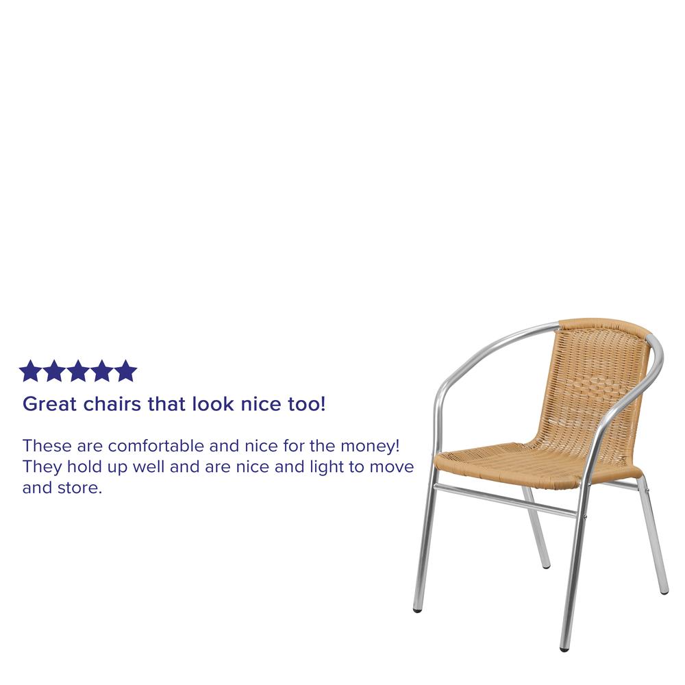 Commercial Aluminum and Beige Rattan Indoor-Outdoor Restaurant Stack Chair. Picture 6