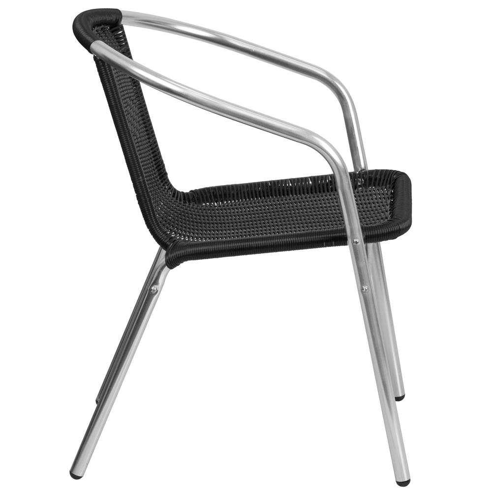 Commercial Aluminum and Black Rattan Indoor-Outdoor Restaurant Stack Chair. Picture 2