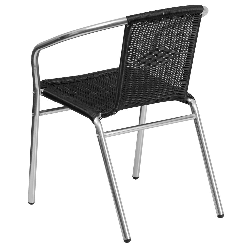 Commercial Aluminum and Black Rattan Indoor-Outdoor Restaurant Stack Chair. Picture 3