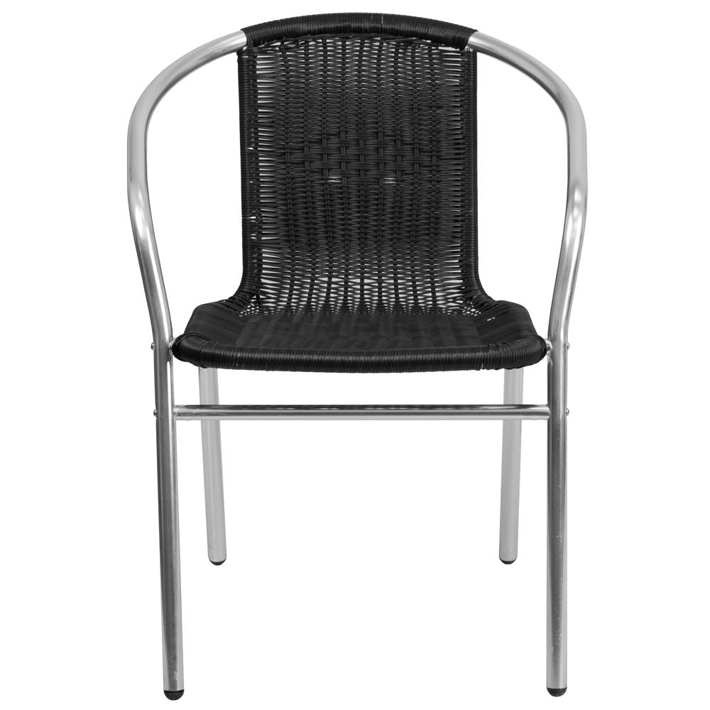 Commercial Aluminum and Black Rattan Indoor-Outdoor Restaurant Stack Chair. Picture 4