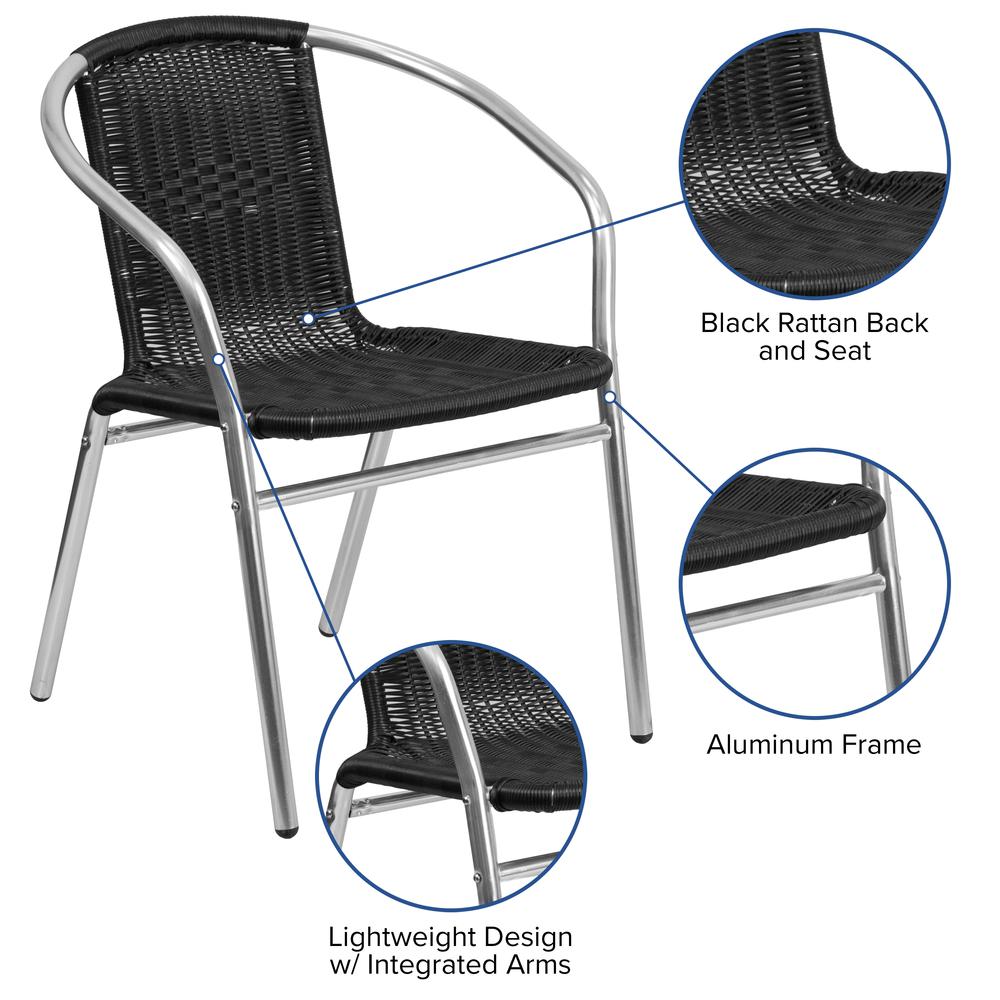 Commercial Aluminum and Black Rattan Indoor-Outdoor Restaurant Stack Chair. Picture 5