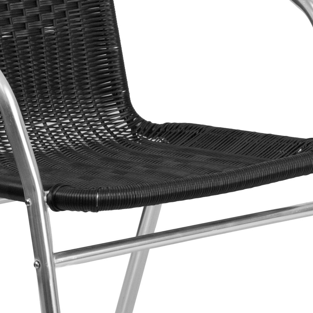 Commercial Aluminum and Black Rattan Indoor-Outdoor Restaurant Stack Chair. Picture 6