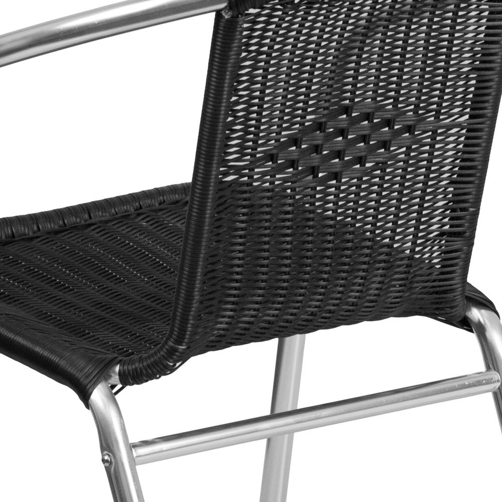 Commercial Aluminum and Black Rattan Indoor-Outdoor Restaurant Stack Chair. Picture 7