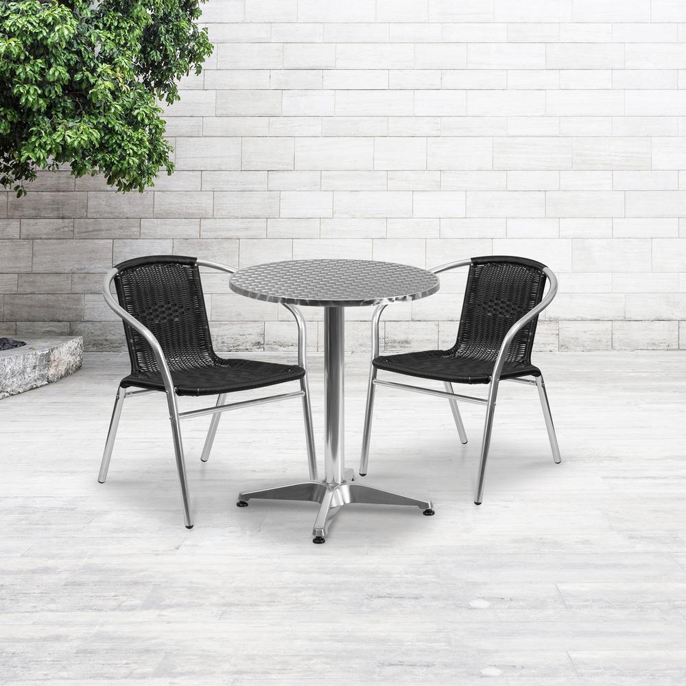 Commercial Aluminum and Black Rattan Indoor-Outdoor Restaurant Stack Chair. Picture 8