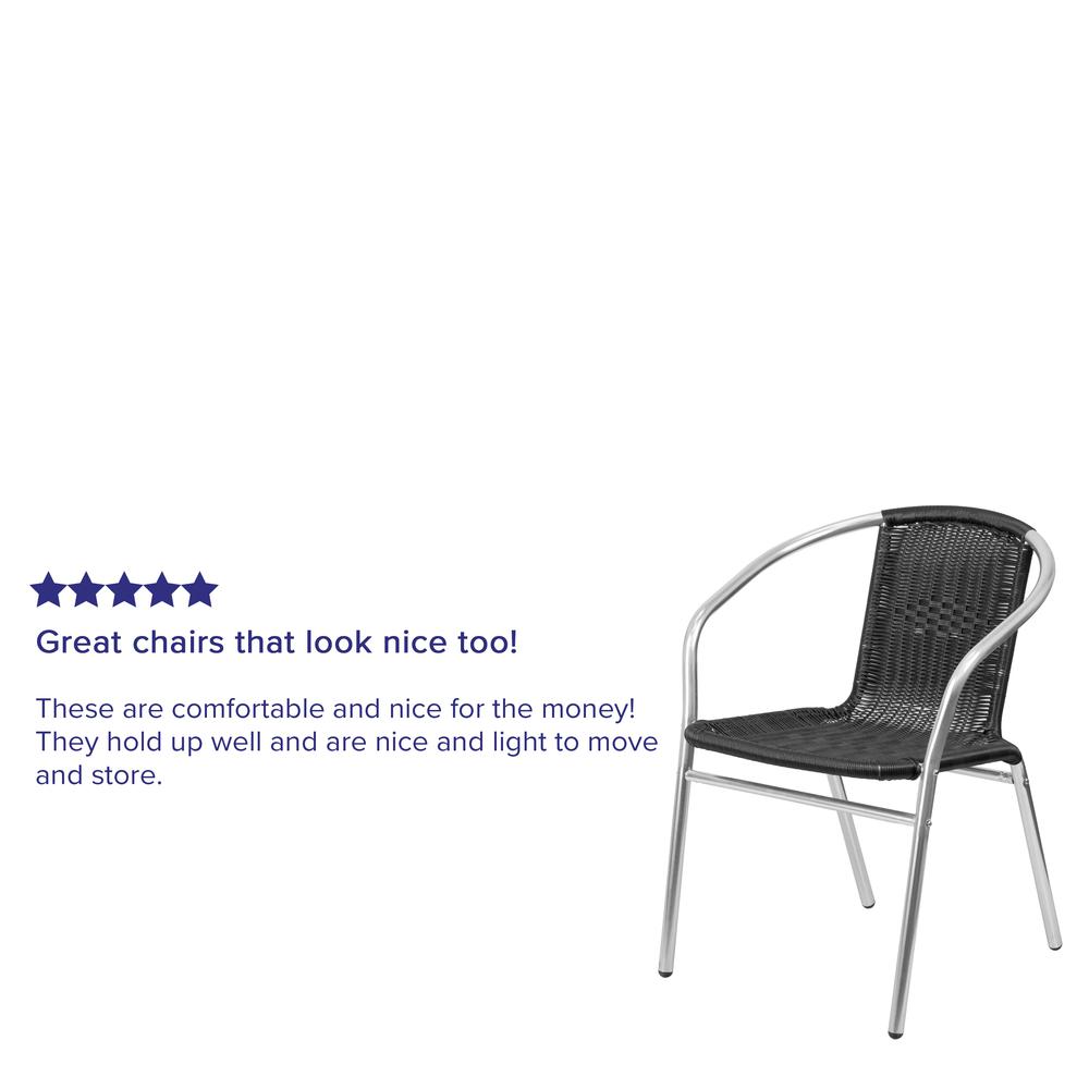 Commercial Aluminum and Black Rattan Indoor-Outdoor Restaurant Stack Chair. Picture 9