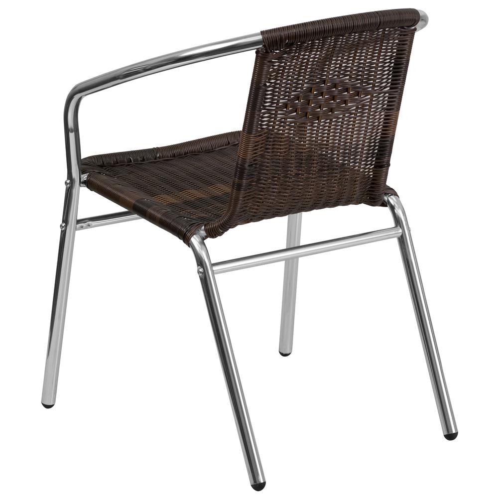 Commercial Aluminum and Dark Brown Rattan Indoor-Outdoor Restaurant Stack Chair. Picture 3