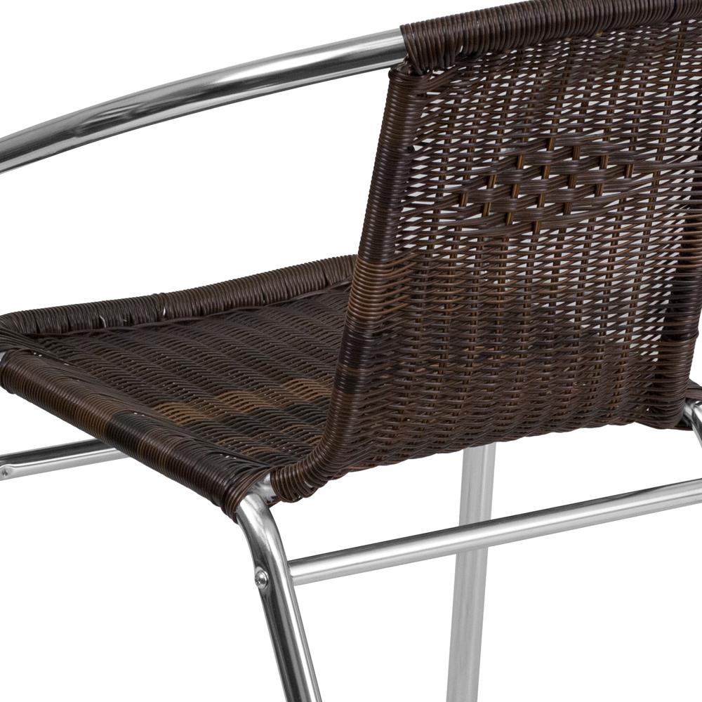 Commercial Aluminum and Dark Brown Rattan Indoor-Outdoor Restaurant Stack Chair. Picture 7