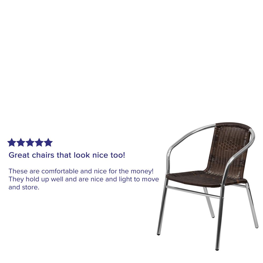 Commercial Aluminum and Dark Brown Rattan Indoor-Outdoor Restaurant Stack Chair. Picture 9
