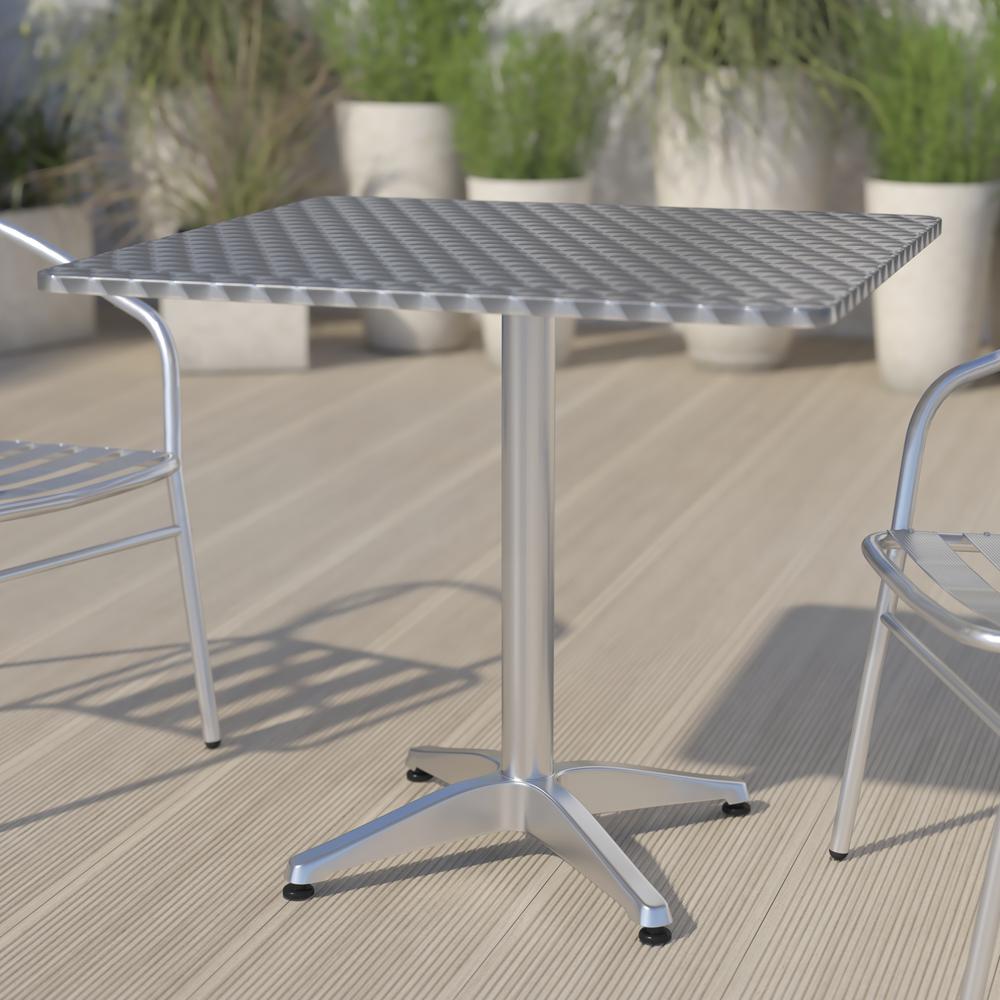 Silver Metal Indoor-Outdoor Restaurant Stack Chair with Metal Triple Slat Back. Picture 1