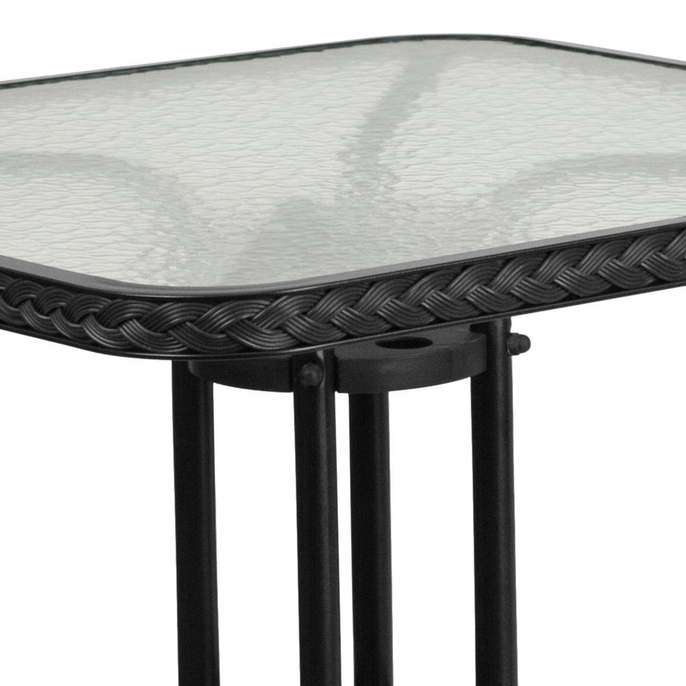 28'' Square Tempered Glass Metal Table with Black Rattan Edging. Picture 2