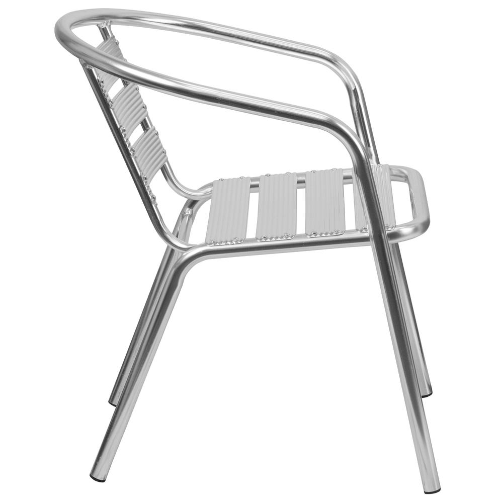 Heavy Duty Aluminum Indoor-Outdoor Restaurant Stack Chair with Triple Slat Back. Picture 4