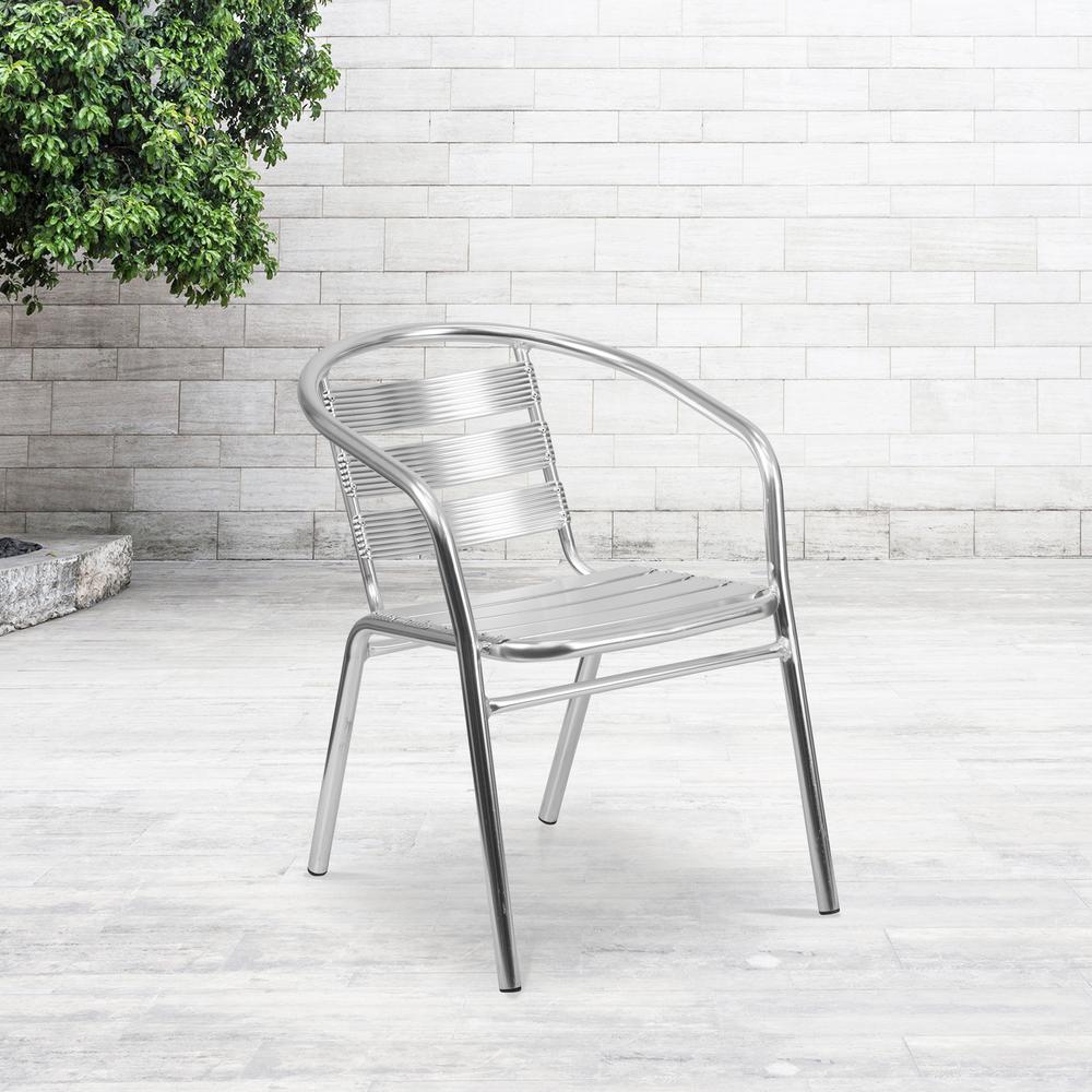 Heavy Duty Commercial Aluminum Indoor-Outdoor Restaurant Stack Chair with Triple Slat Back. Picture 8