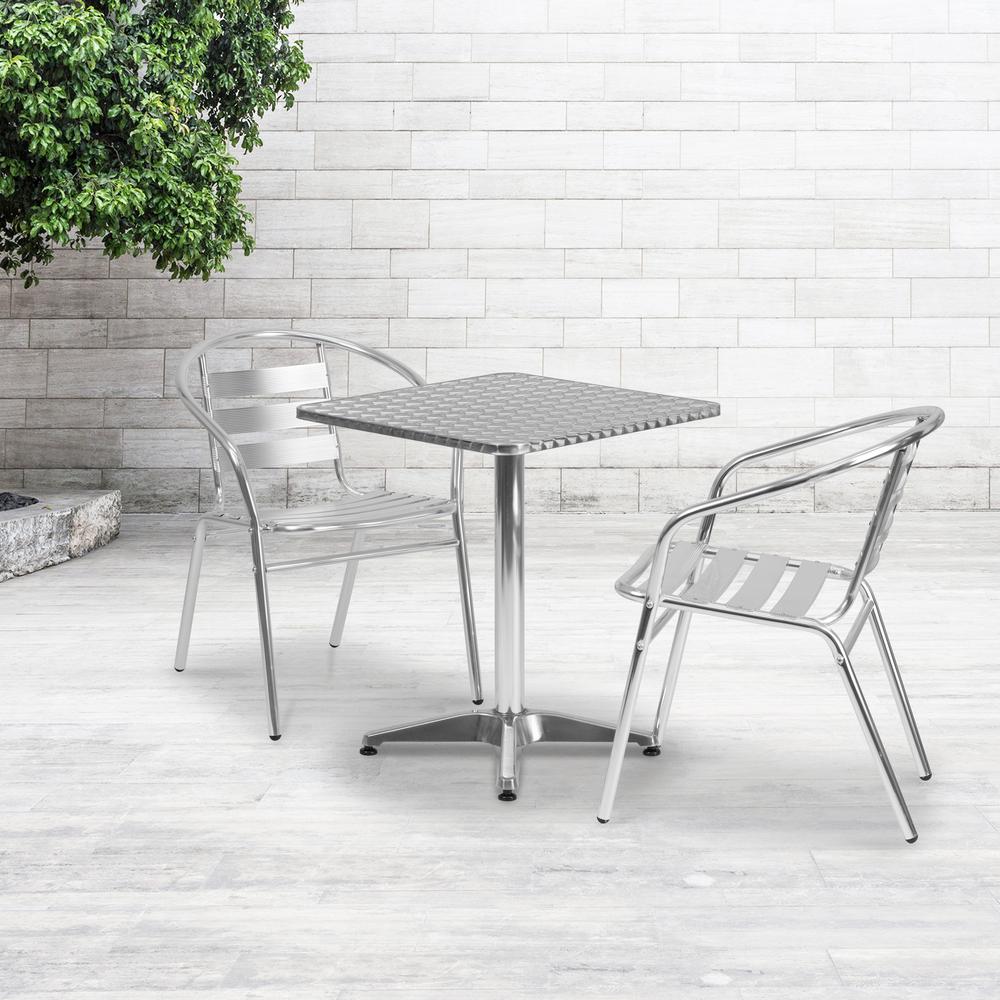 23.5'' Square Aluminum Indoor-Outdoor Table Set with 2 Slat Back Chairs. Picture 4