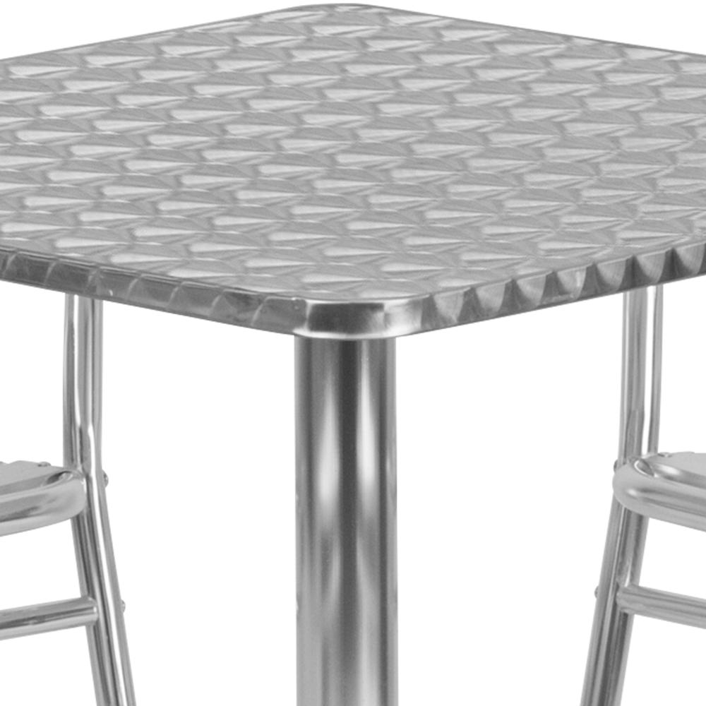 27.5'' Square Aluminum Indoor-Outdoor Restaurant Table with 4 Slat Back Chairs 