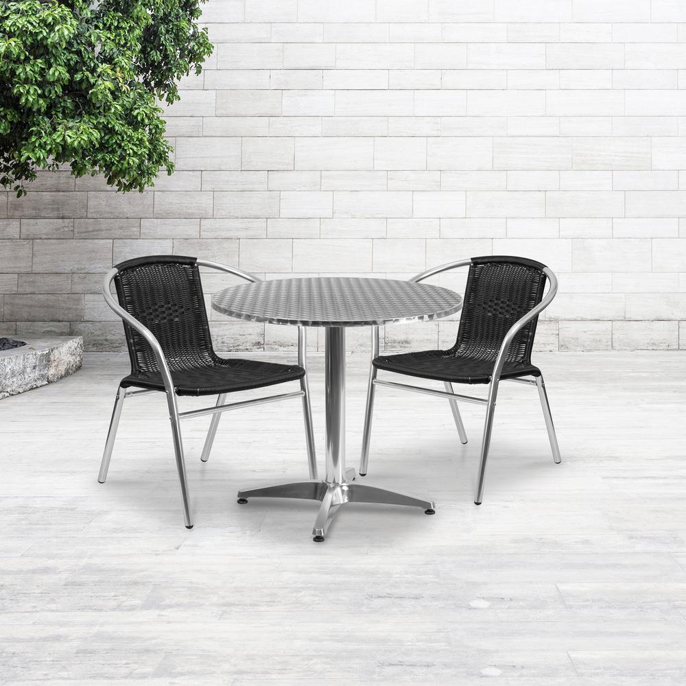 31.5'' Round Aluminum Indoor-Outdoor Table Set with 2 Black Rattan Chairs. Picture 4