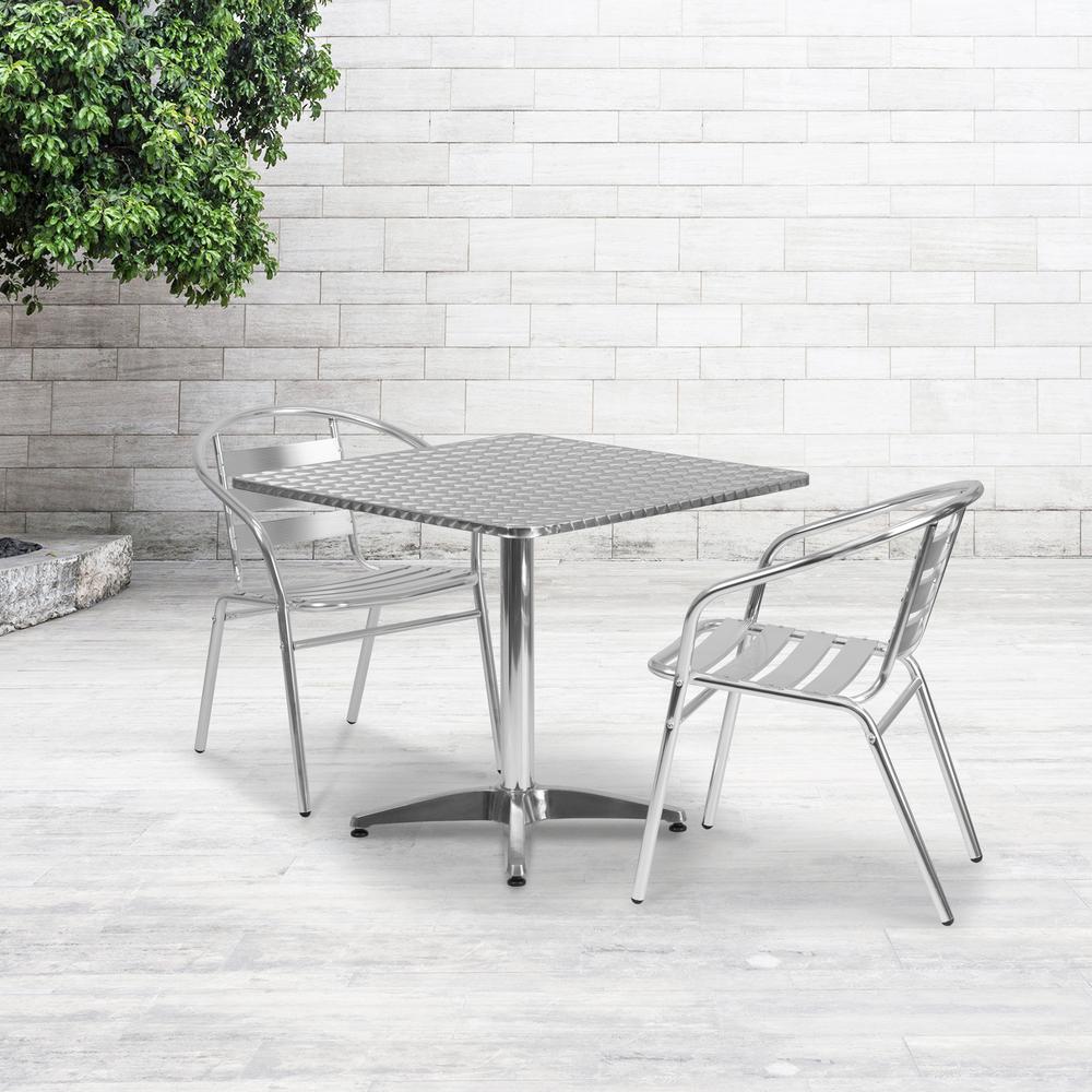 31.5'' Square Aluminum Indoor-Outdoor Table Set with 2 Slat Back Chairs. Picture 4