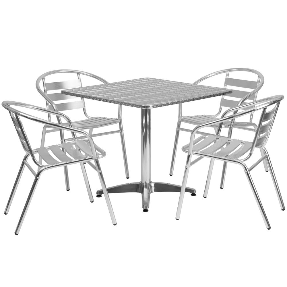 31.5'' Square Aluminum Indoor-Outdoor Table Set with 4 Slat Back Chairs. Picture 2
