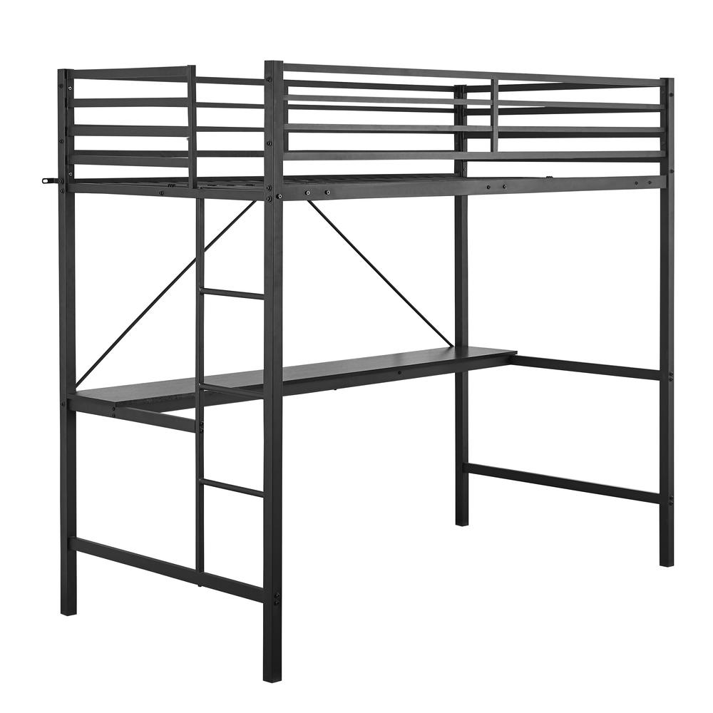 Twin Size Metal Loft Bed Frame with Built-In Desk. Picture 2