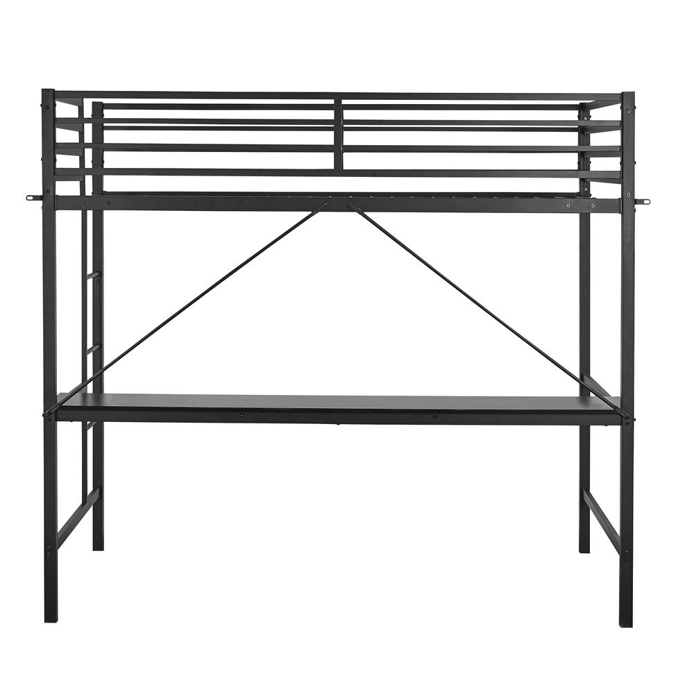 Twin Size Metal Loft Bed Frame with Built-In Desk. Picture 1