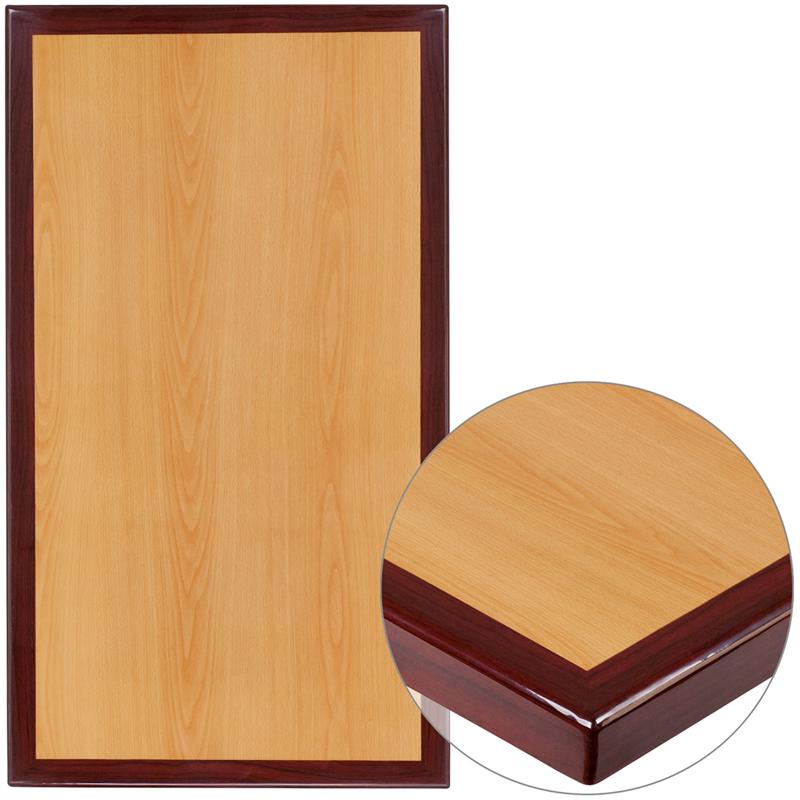 24" x 30" 2-Tone High-Gloss Cherry Resin Table Top with 2" Thick Mahogany Edge. Picture 1