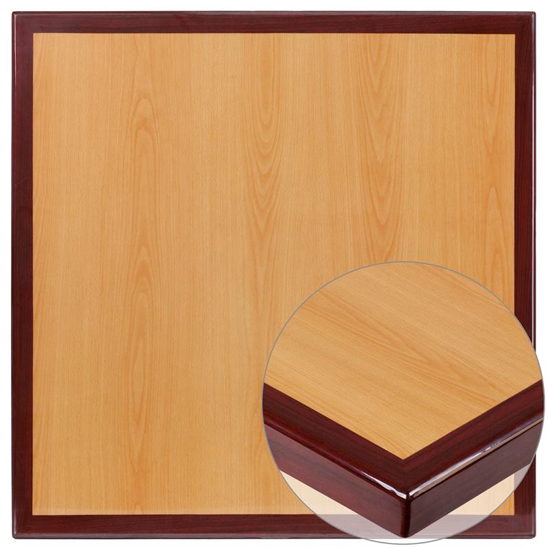30'' Square 2-Tone High-Gloss Cherry / Mahogany Resin Table Top with 2'' Thick Drop-Lip. The main picture.