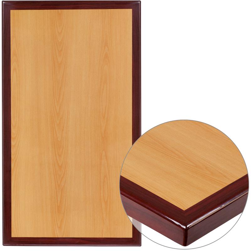 30" x 42" Rectangular 2-Tone High-Gloss Cherry Resin Table Top with 2" Thick Mahogany Edge. Picture 1