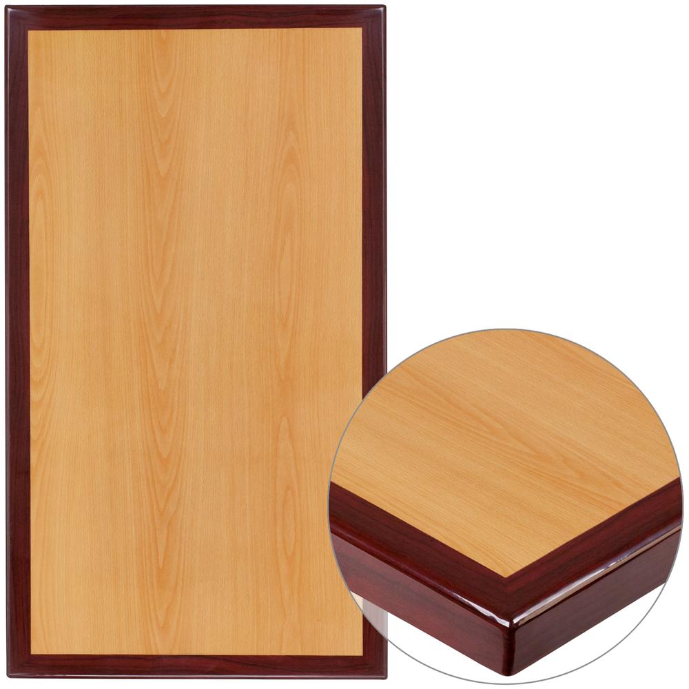 30" x 48" Rectangular 2-Tone High-Gloss Cherry Resin Table Top with 2" Thick Mahogany Edge. Picture 1