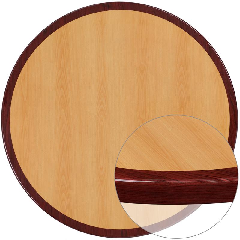 36'' Round 2-Tone High-Gloss Cherry / Mahogany Resin Table Top with 2'' Thick Drop-Lip. Picture 1