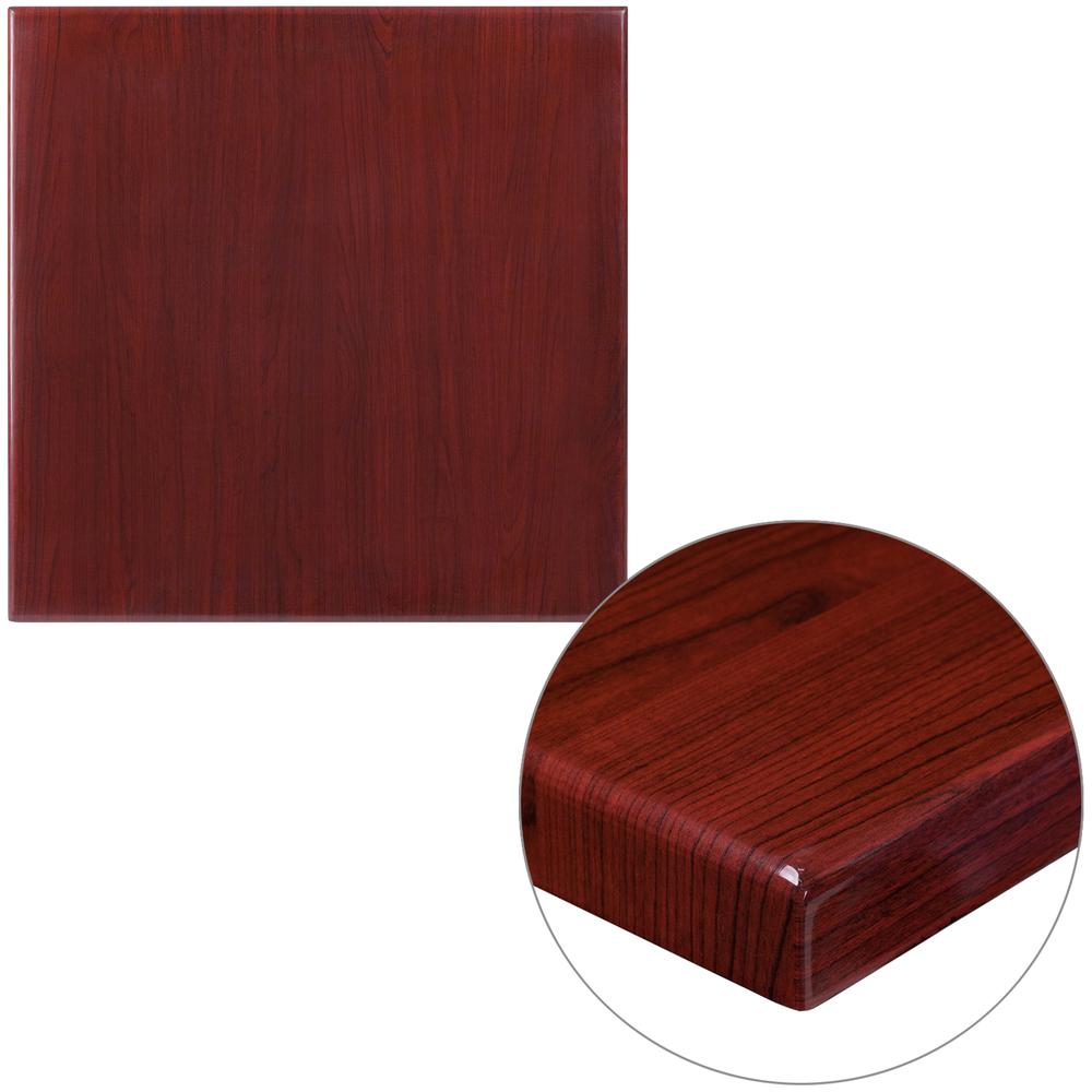 24'' Square High-Gloss Mahogany Resin Table Top with 2'' Thick Drop-Lip. Picture 1