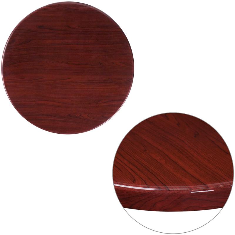 24'' Round High-Gloss Mahogany Resin Table Top with 2'' Thick Drop-Lip. Picture 1