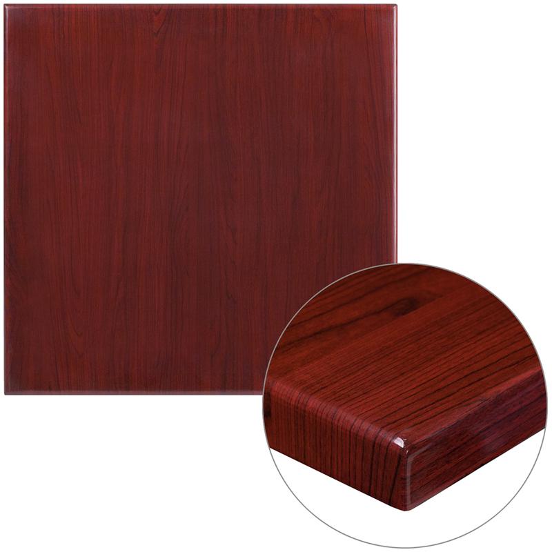30'' Square High-Gloss Mahogany Resin Table Top with 2'' Thick Drop-Lip. Picture 1