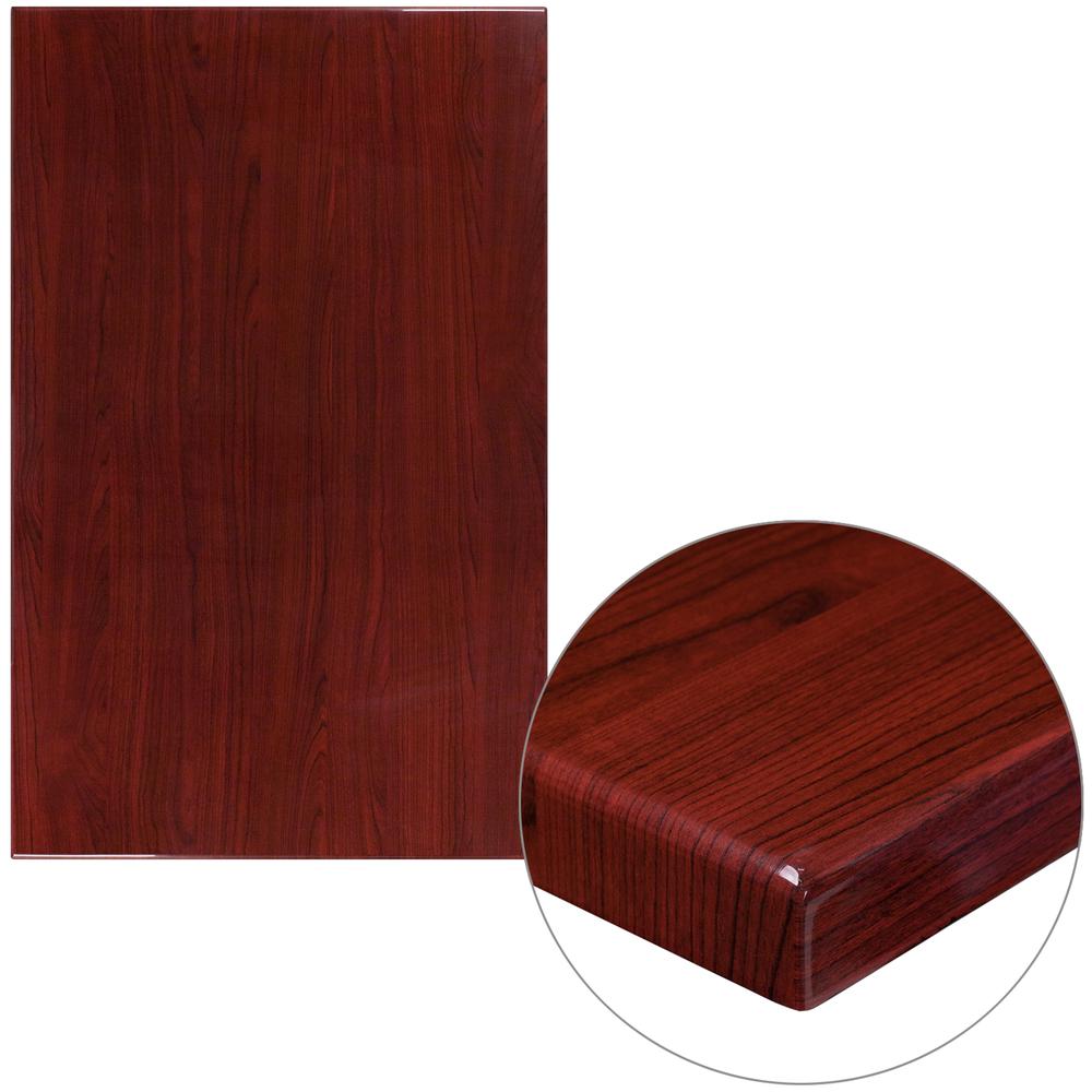 30" x 48" Rectangular High-Gloss Mahogany Resin Table Top with 2" Thick Edge. Picture 1