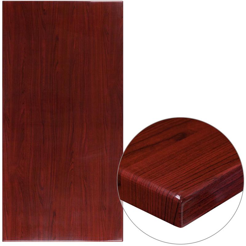 30" x 60" Rectangular High-Gloss Mahogany Resin Table Top with 2" Thick Edge. Picture 1